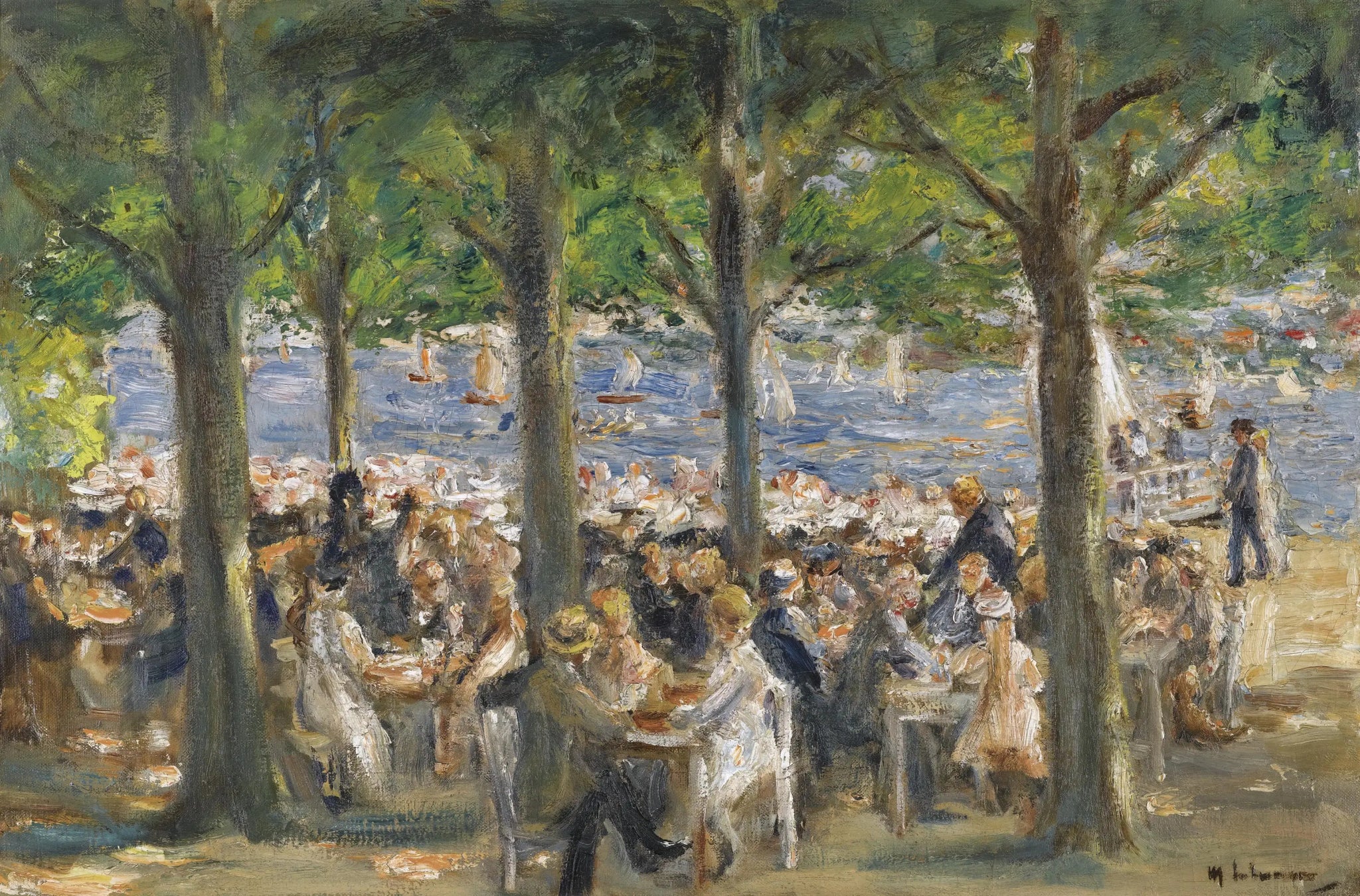 Biergarten près de la Havel sous les arbres - Max Liebermann image 1 tableau peint à l’huile sur toile