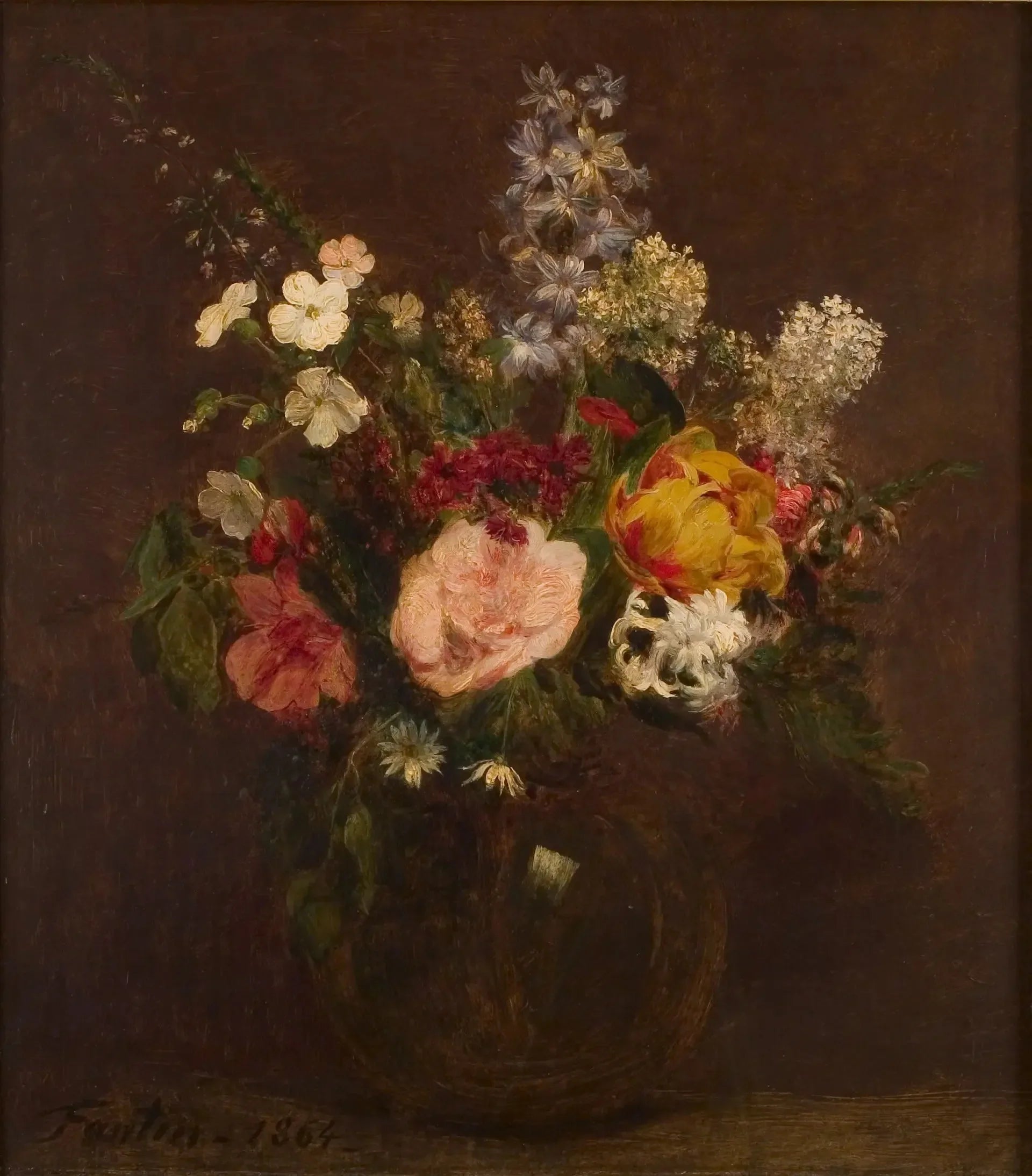 Bloemen in glazen vaas - Henri Fantin-Latour image 1 copie peinte à la main à l’huile