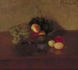 Glasständer mit weißen und blauen Trauben, Pfirsichen und Pflaumen - Henri Fantin-Latour