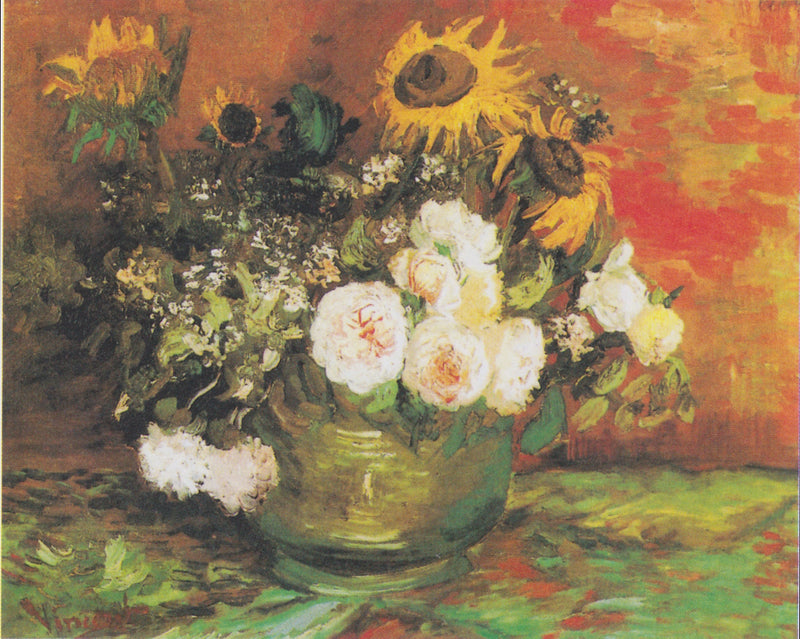 Schale mit Sonnenblumen, Rosen und anderen Blumen - Vincent van Gogh