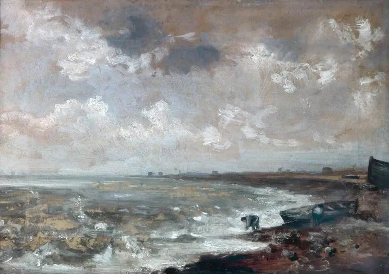 Küstenlandschaft mit Fischern in der Nähe eines Bootes - John Constable