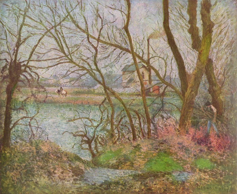 Ufer der Oise, nahe Pontoise, graue Zeit - Camille Pissarro