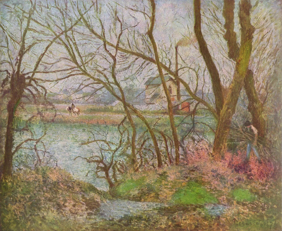 Ufer der Oise, nahe Pontoise, graue Zeit - Camille Pissarro