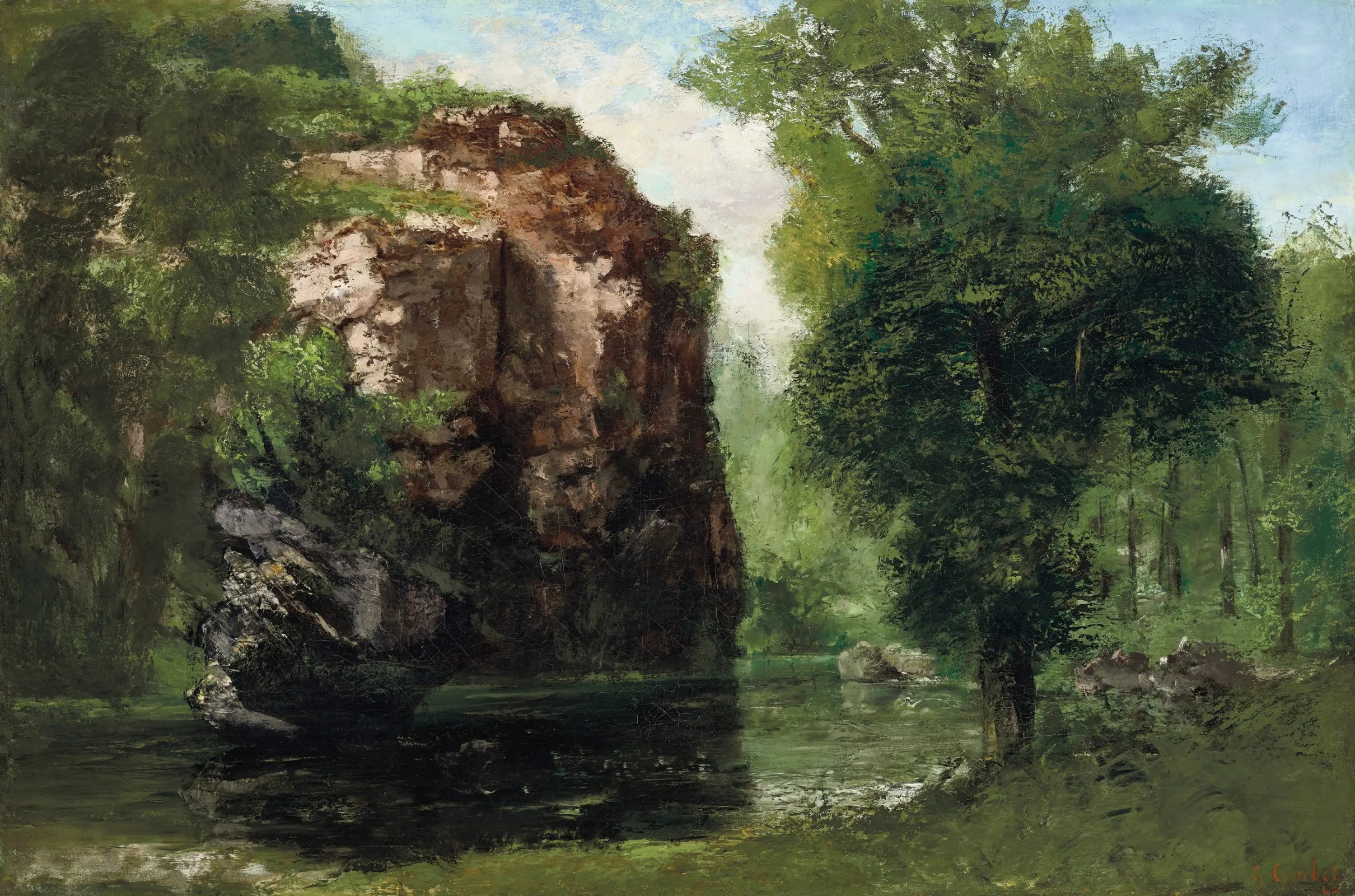Bords de la Loue avec rochers à gauche - Gustave Courbet image 1 copie peinte à la main à l’huile