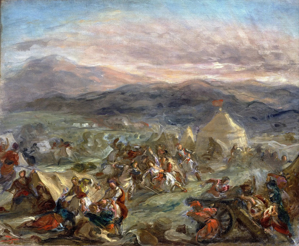 Botzaris surprend le camp turc et tombe mortellement blessé - Eugène Delacroix image 1 copie de tableau peinte à la main