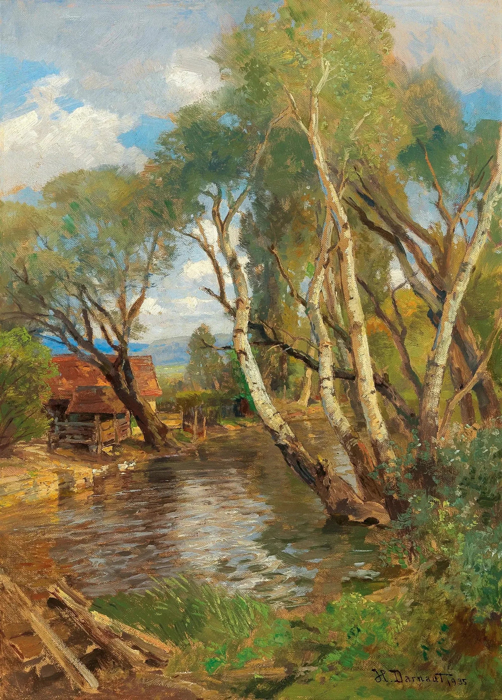 Bouleaux au bord d'un ruisseau de montagne - Hugo Darnaut image 1 reproduction artisanale de tableau