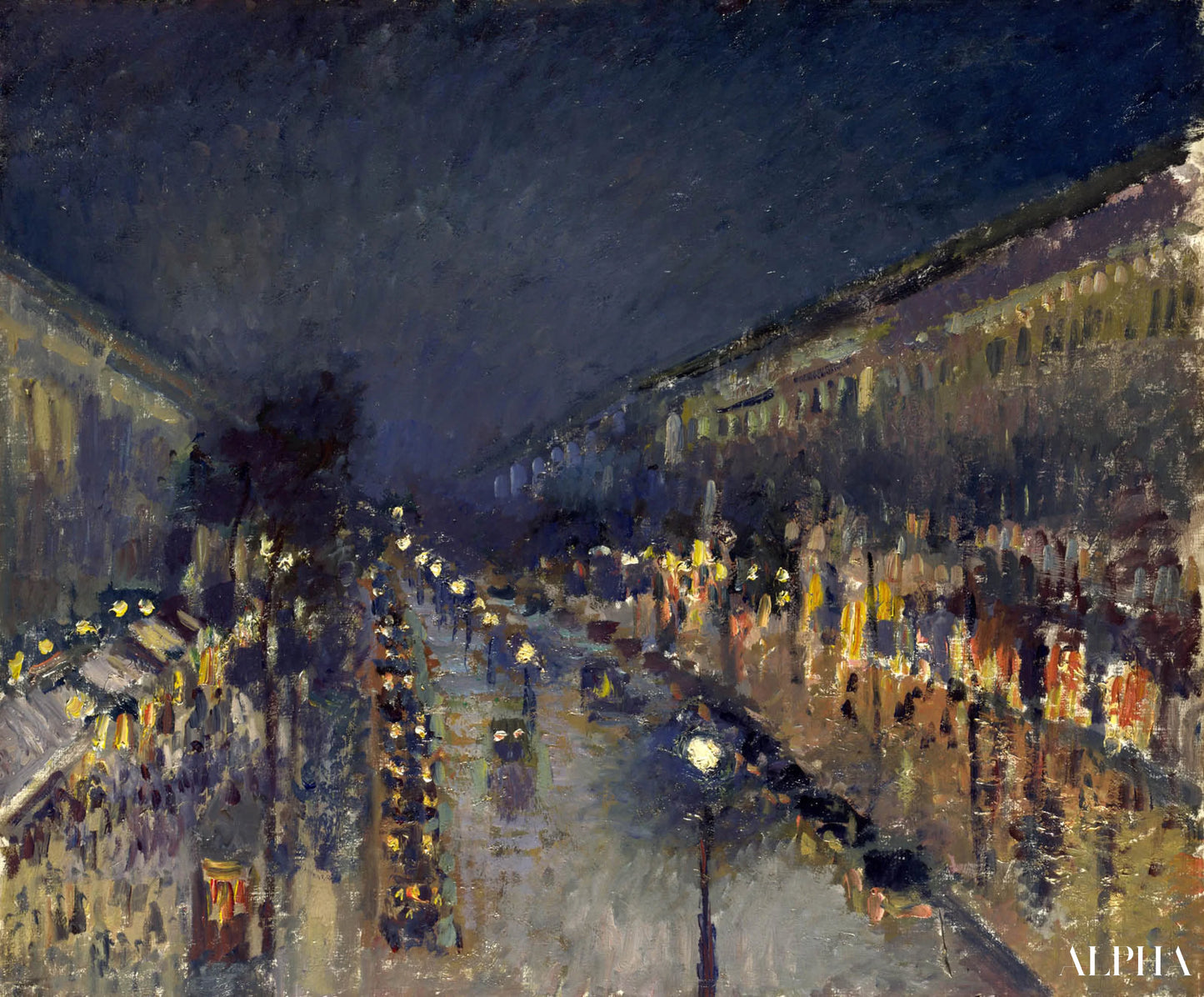 Reproduction du tableau « Boulevard Montmartre, la nuit - Camille Pissarro » par Alpha Reproduction en peinture à l’huile