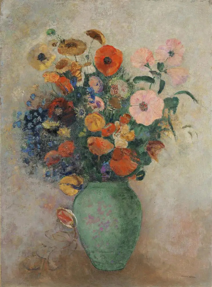 Blumenstrauß in einer grünen Vase - Odilon Redon