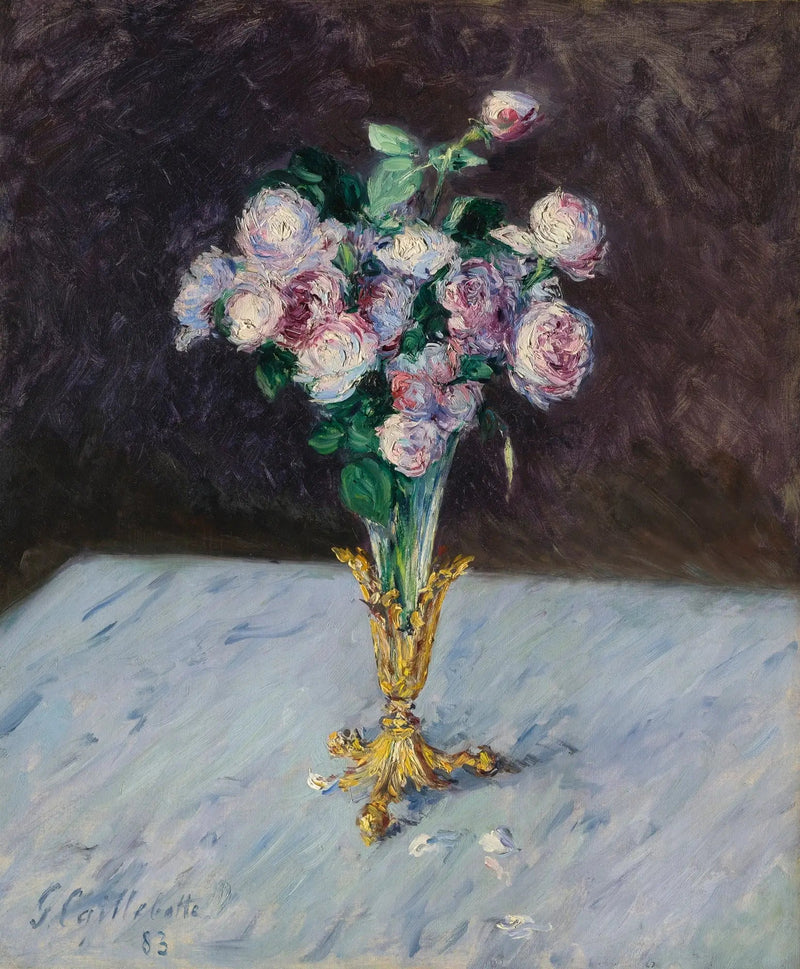 Strauß Rosen in einer Kristallvase - Gustave Caillebotte