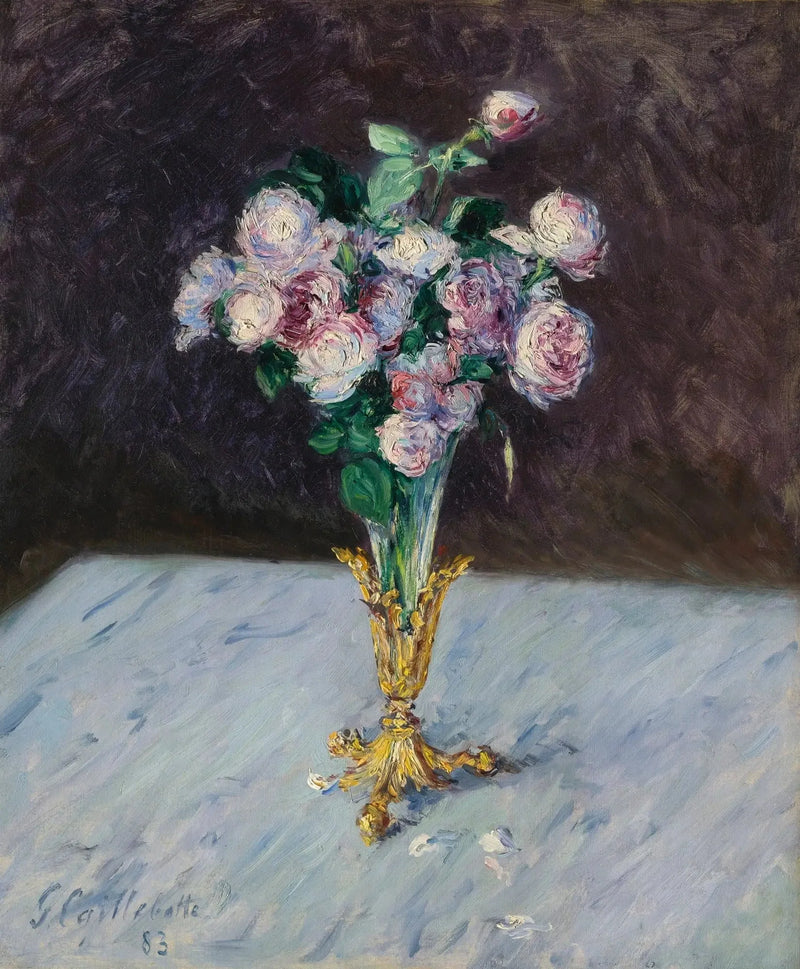 Strauß Rosen in einer Kristallvase - Gustave Caillebotte