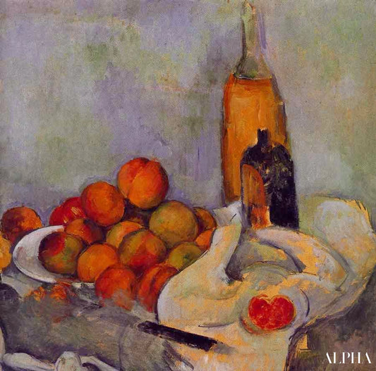 Bouteilles et pêches - Paul Cézanne - Reproductions de tableaux et peintures haut de gamme