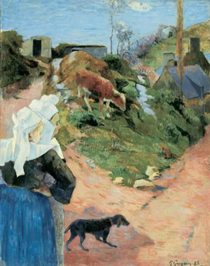 Bretoninnen an einer Wegbiegung, oder Bretoninnen und Kalb - Paul Gauguin