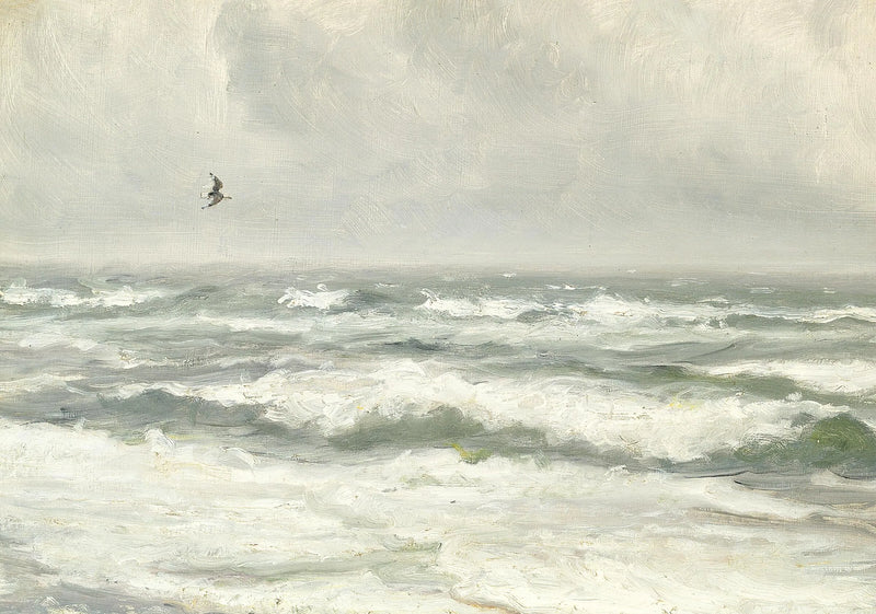Die Wellen brechen an einem grauen Tag. – Michael Peter Ancher
