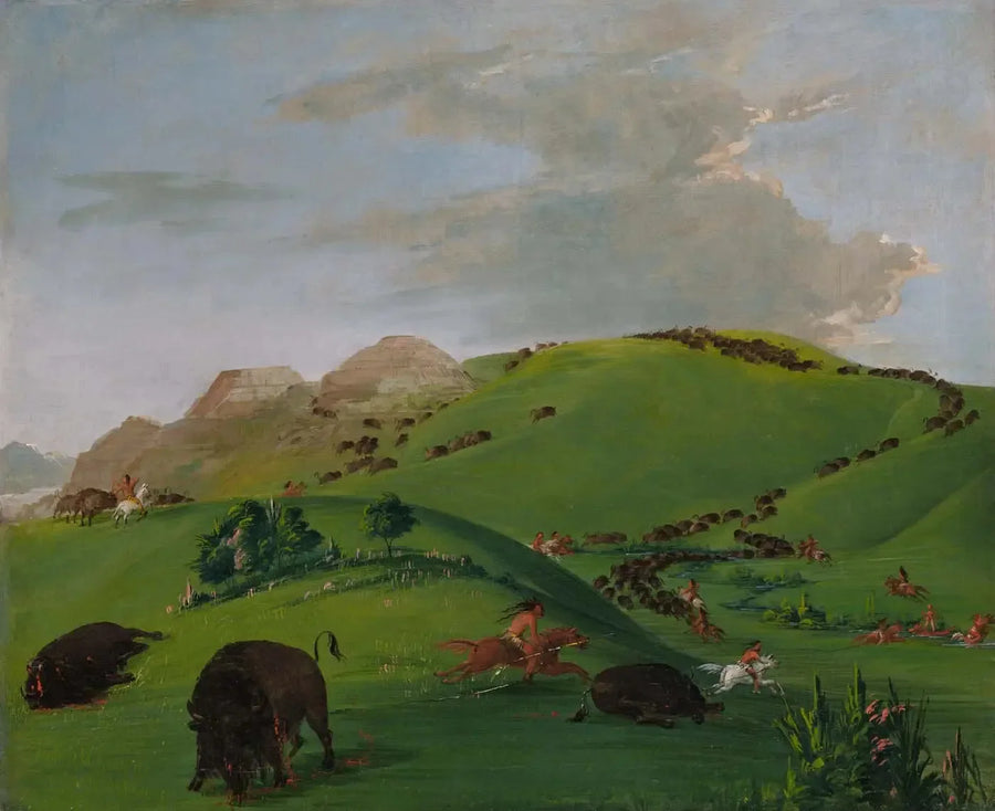 Buffalo Chase, am Yellowstone-Ufer - George Catlin