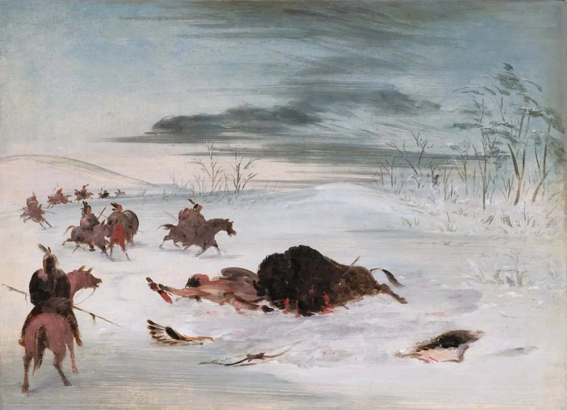 Männlicher Büffel stirbt in einer Schneeverwehung - George Catlin