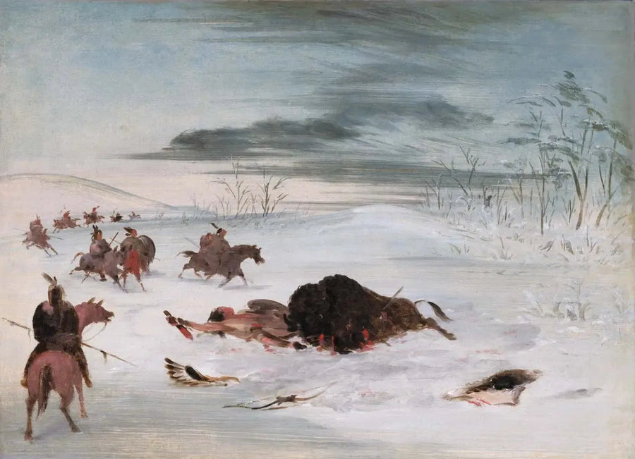 Männlicher Büffel stirbt in einer Schneeverwehung - George Catlin