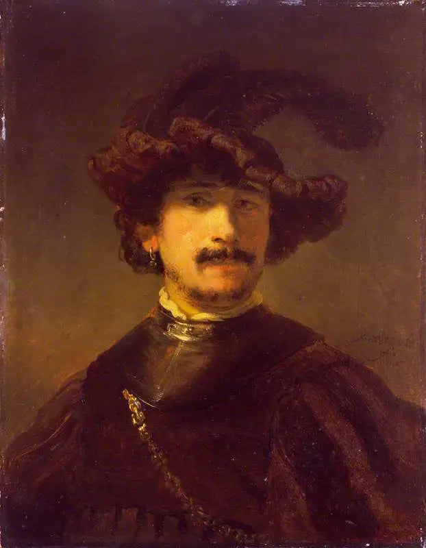 Büste eines Mannes in Halskrause und Federhut - Rembrandt