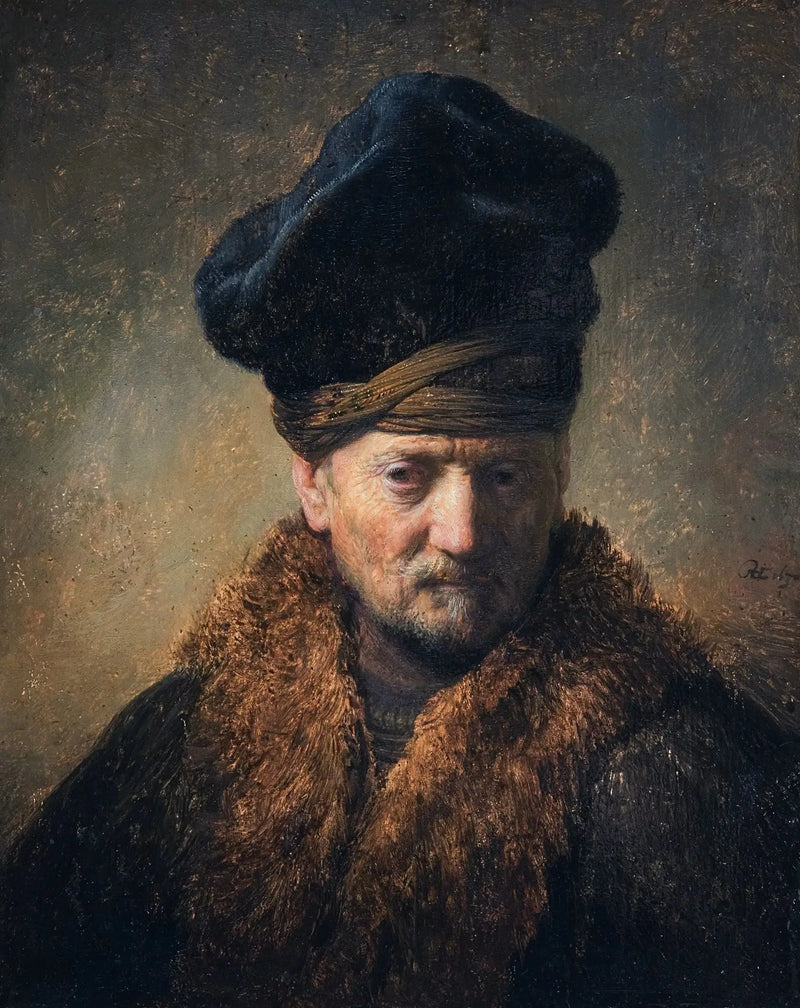 Büste eines alten Mannes mit einem Pelzhut - Rembrandt