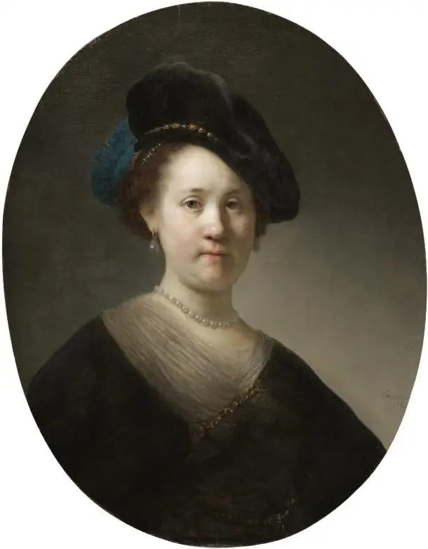 Büste einer jungen Frau mit Federbarett - Rembrandt