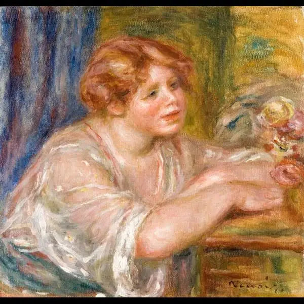 Büste eines jungen Mädchens, das Blumen betrachtet - Pierre-Auguste Renoir