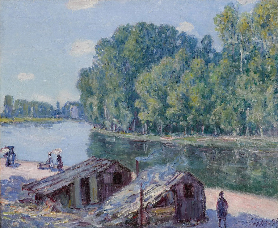 Hütten am Ufer des Kanals von Loing, Sonneneffekt - Alfred Sisley