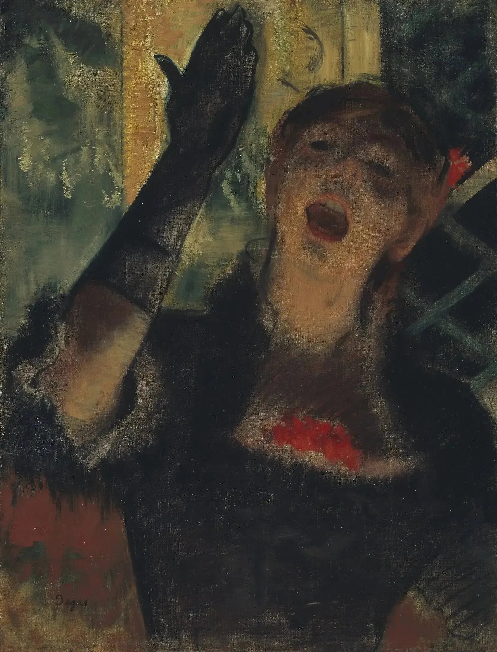 Chanteuse au café-concert dite Café Singer 1879 par Degas – reproduction peinture à l’huile sur toile