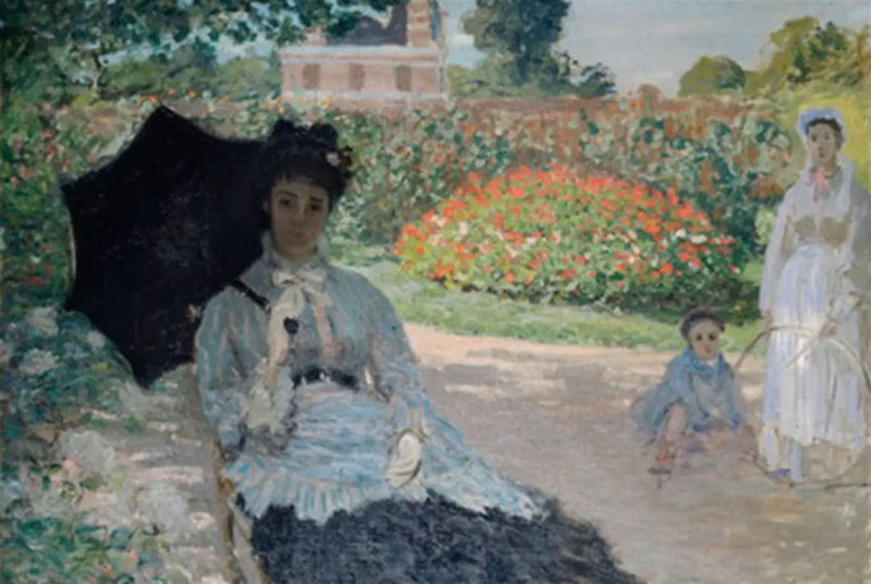 Camille im Garten mit Jean und einer Dienerin - Claude Monet