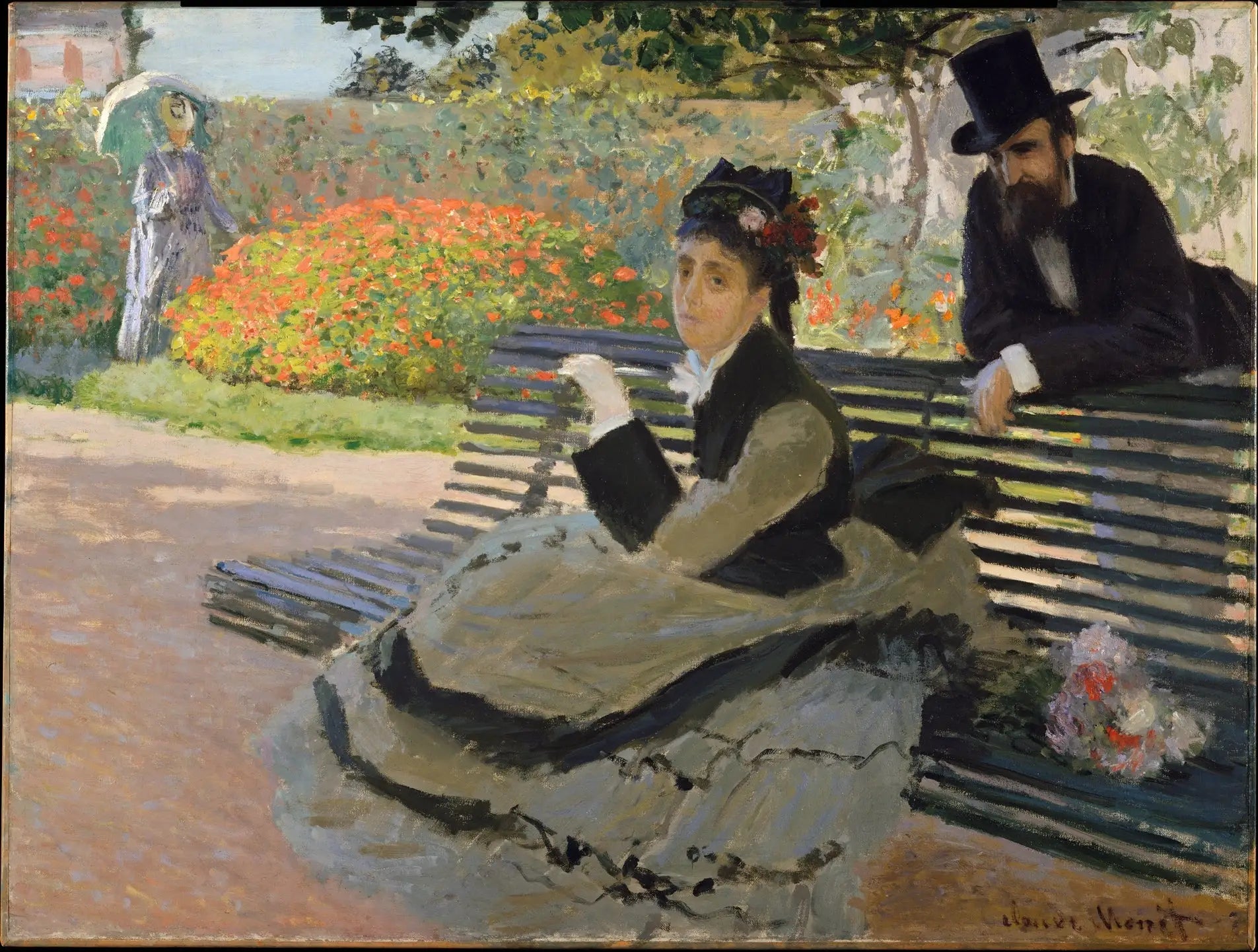 Reproduction du tableau « Camille Monet sur un banc de jardin - Claude Monet » par Alpha Reproduction en peinture à l’huile