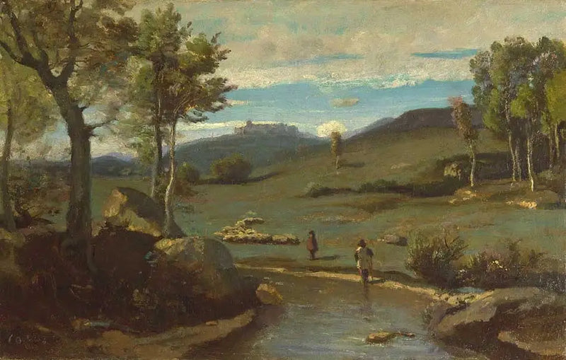 Römische Landschaft – Felsenreiches Tal mit einer Herde - Jean-Baptiste Camille Corot