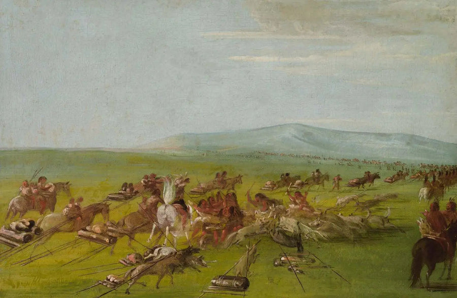 Comanche-Lager in Bewegung, Hundekampf unterwegs - George Catlin