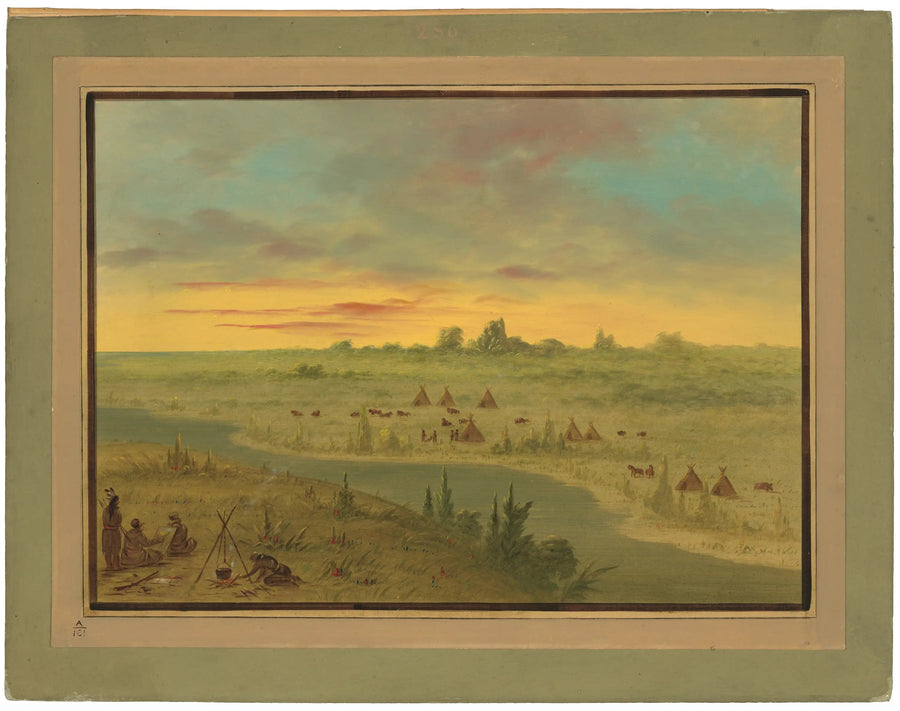 Pawnee-Indianerlager bei Sonnenuntergang - George Catlin
