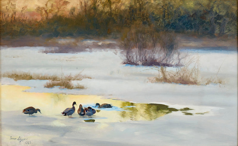 Enten in der Nähe eines Lochs im Eis - Bruno Liljefors