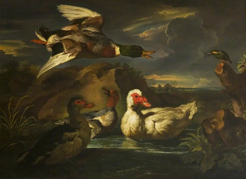 Wildenten mit Eisvogel - Melchior de Hondecoeter