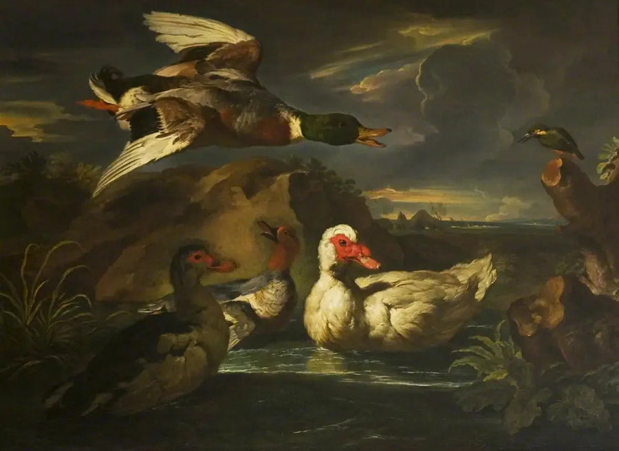 Wildenten mit Eisvogel - Melchior de Hondecoeter