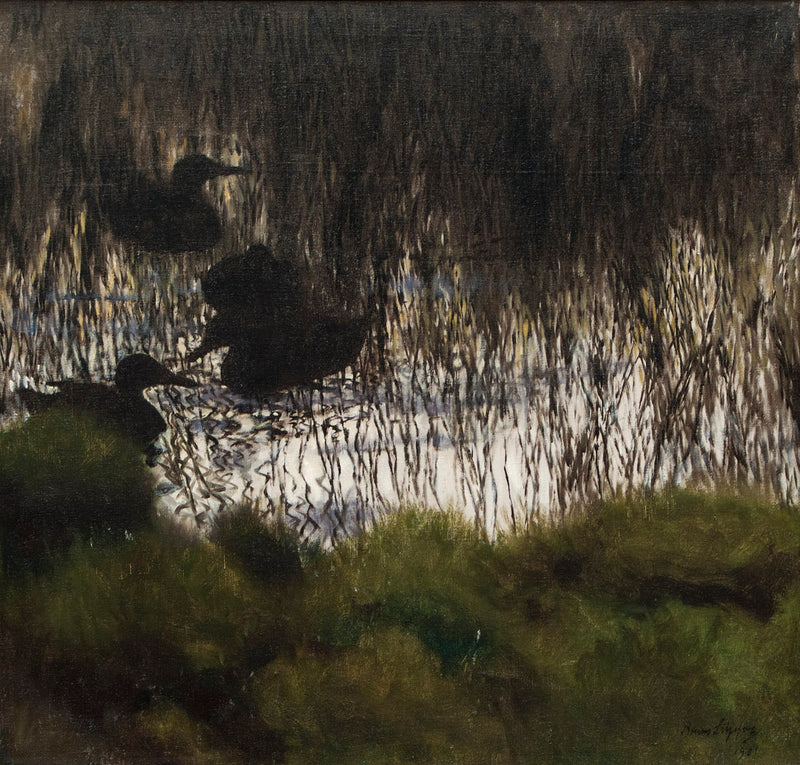 Wildenten im Schilf - Bruno Liljefors