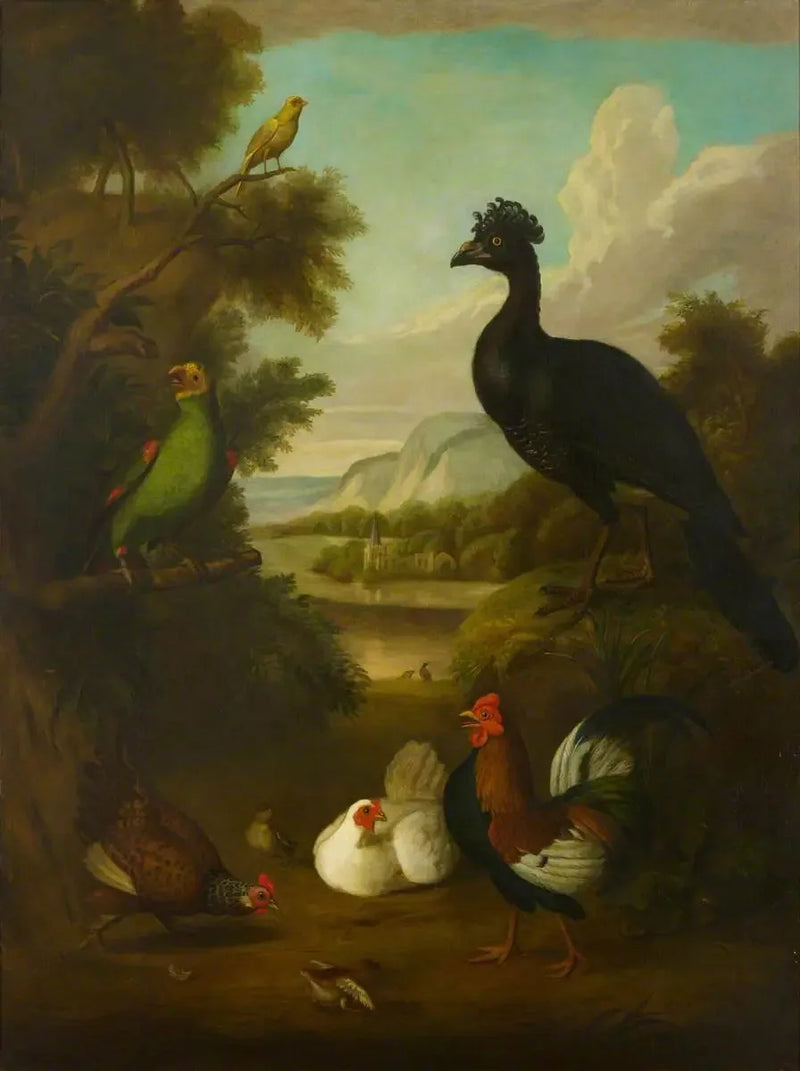 Canari, grüner Papagei und andere Vögel in einer Landschaft - Tobias Stranover