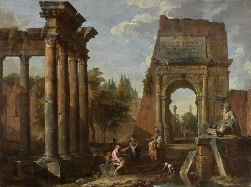 Capriccio architectural, Arc de Titus mit Figuren - Giovanni Paolo Panini
