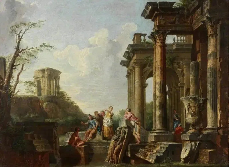 Capriccio architectural, römische Ruinen mit Figuren - Giovanni Paolo Panini