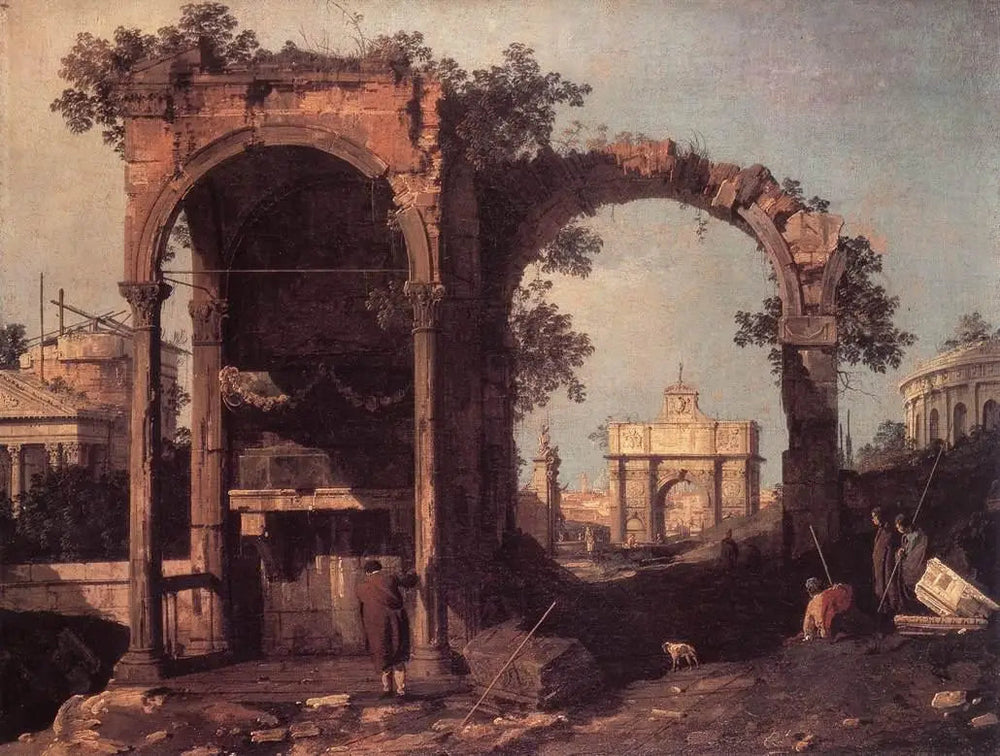 Capriccio avec ruines et édifices classiques - Canaletto image 1 tableau peint à l’huile sur toile