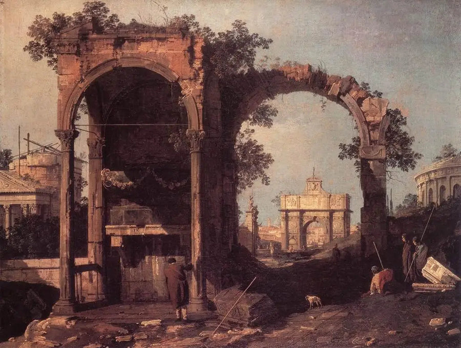 Capriccio mit Ruinen und klassischen Gebäuden - Canaletto