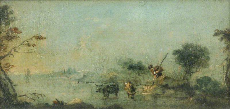 Capriccio der Lagune mit einem Bauern und Vieh - Francesco Guardi