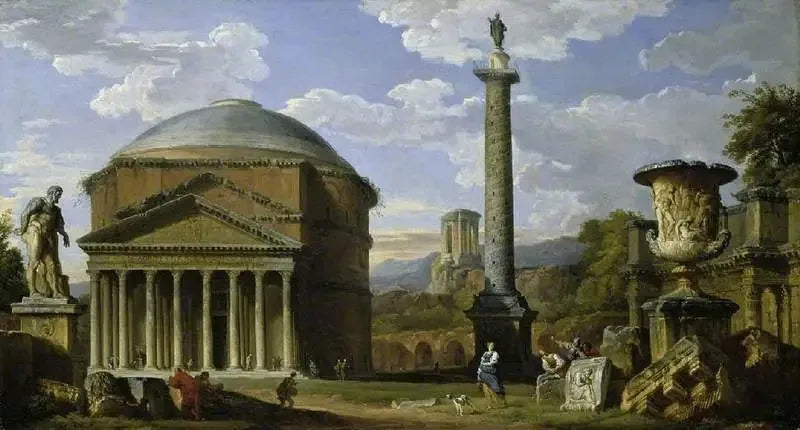 Capriccio der römischen Ruinen mit dem Pantheon - Giovanni Paolo Panini