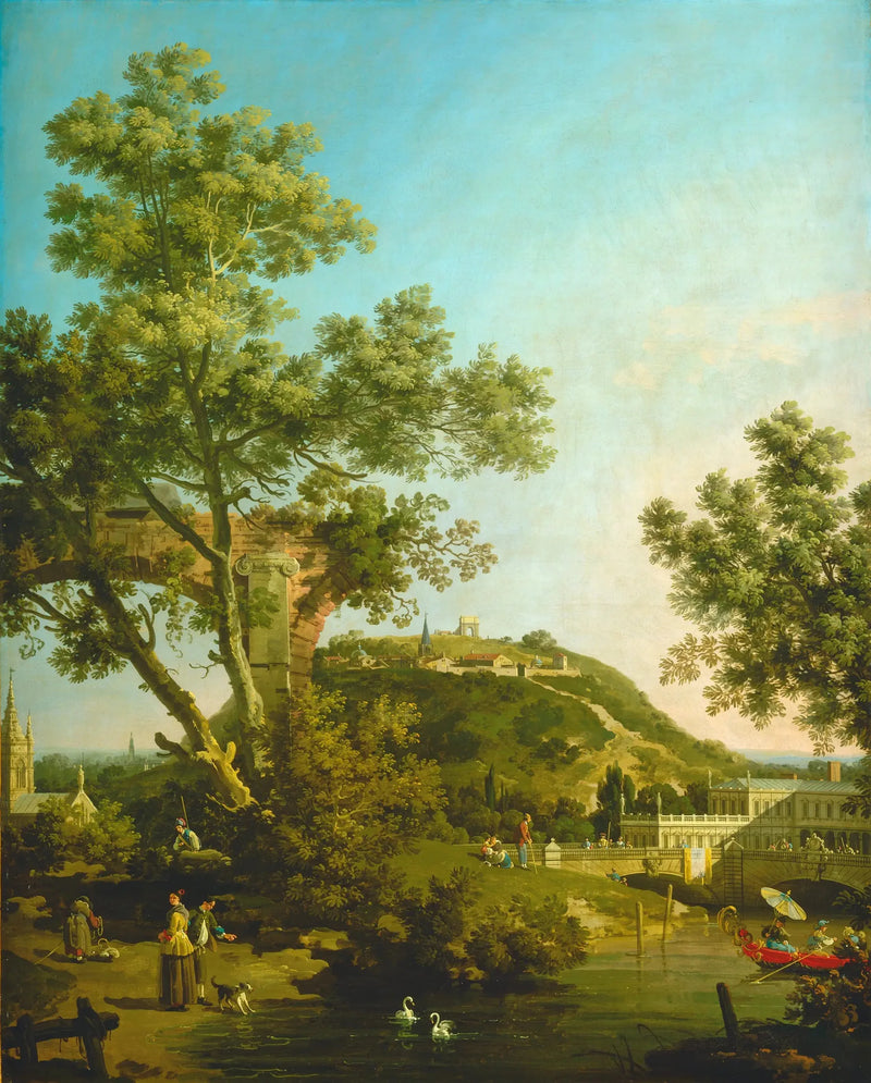 Capriccio : Englische Landschaft mit einem Palast - Canaletto