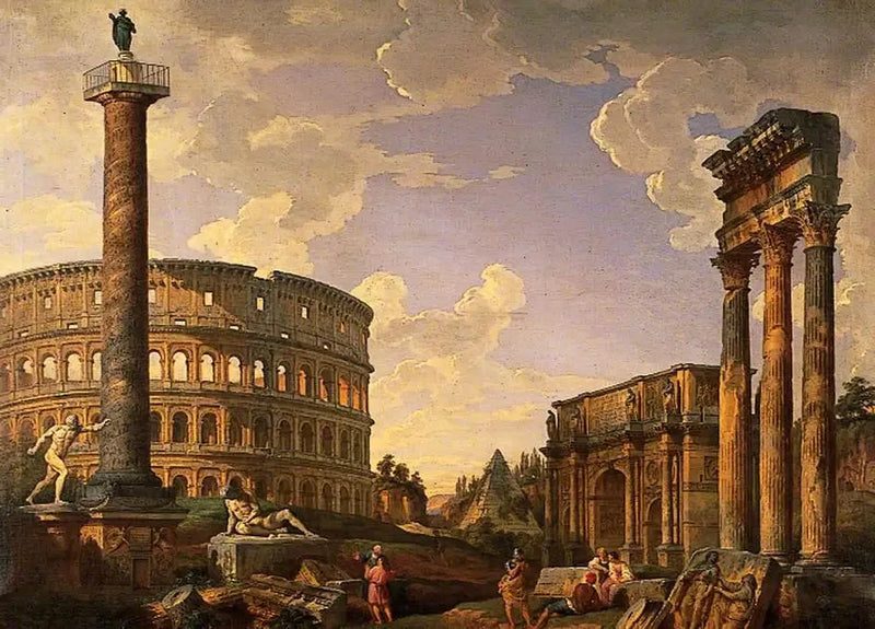 Römischer Capriccio, Ruinen mit dem Kolosseum - Giovanni Paolo Panini