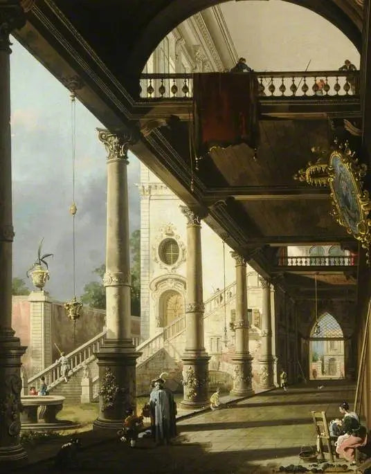 Capriccio : Eine Kolonnade, die auf den Hof eines Palastes öffnet - Canaletto