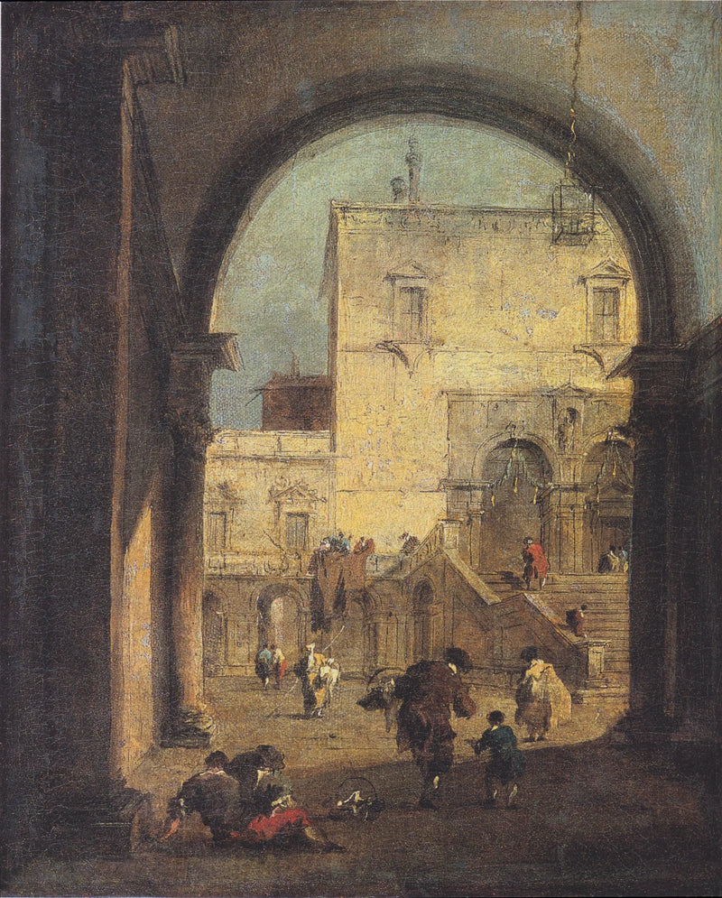 Venezianisches Capriccio: Blick auf einen Platz und einen Palast - Francesco Guardi