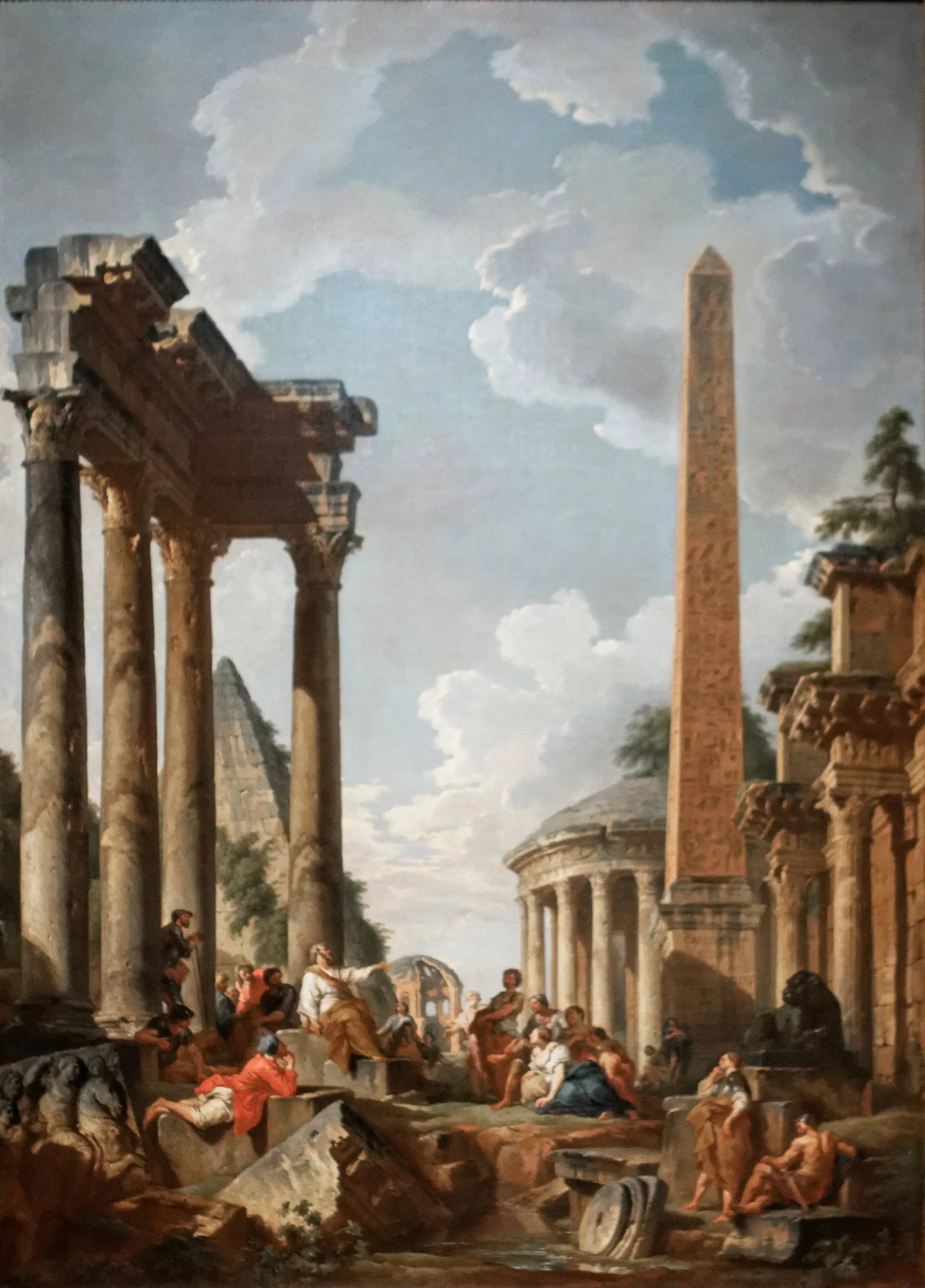Caprice architectural avec prédicateur dans des ruines romaines - Giovanni Paolo Panini image 1 tableau peint à l’huile sur toile