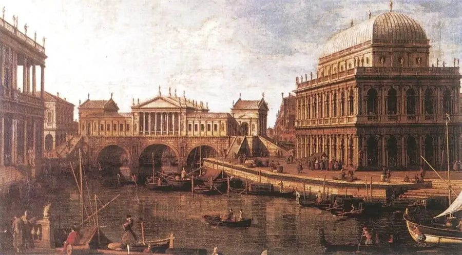 Caprice mit palladianischen Gebäuden - Canaletto