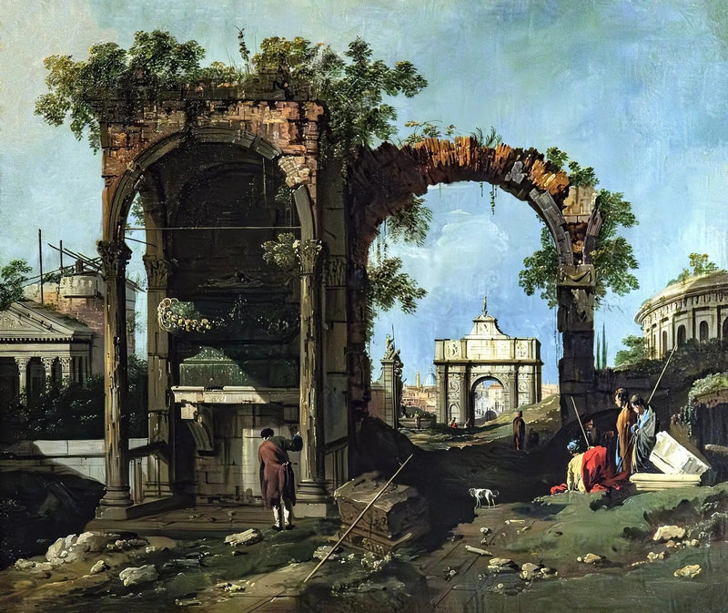 Caprice mit klassischen Ruinen und Gebäuden - Canaletto