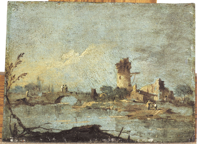 Rustikaler Caprice, mit Brücke und verfallenem Turm - Francesco Guardi